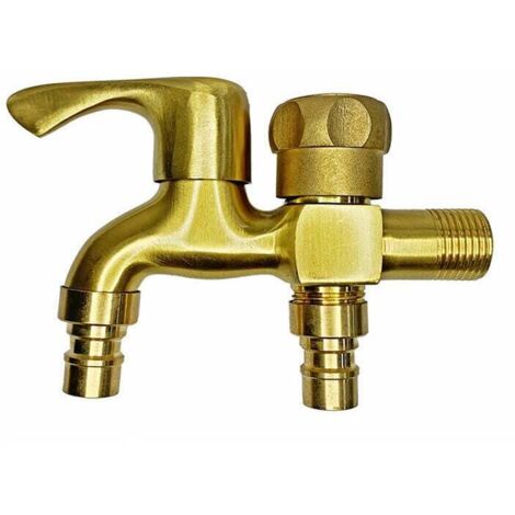 Ahlsen Doppel-Wasserhahn, Messing, Garten-Wasserhahn, Außen-Wasserhahn, Garten, Frostschutzmittel, Doppel-Auslass-Wasserhahn, Waschmaschinen-Wasserhahn, Doppelkugel-Ablaufhahn für Garten, Waschmaschin (1/5)