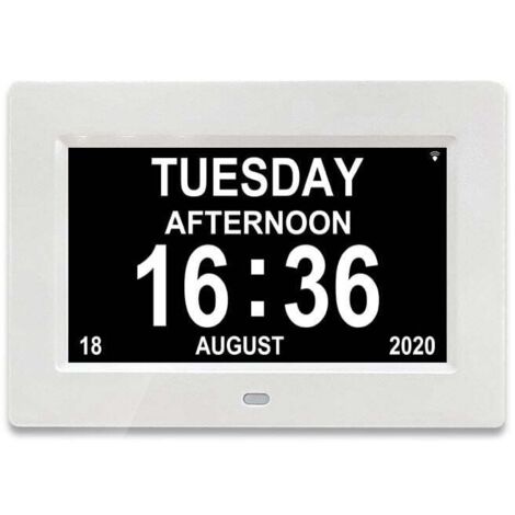 7 Inch One-Piece Digital Calendar Clock with Date and Time, Alzheimer's Clock for Parents, Medication Reminder for Grandparents and Kids - White