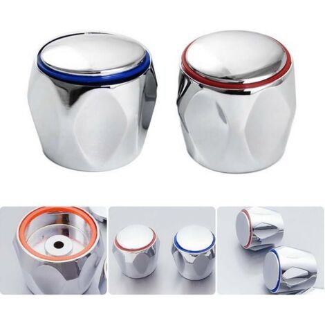 CCYKXA 32x39mm 2 Pcs Replacement Faucet Handles for Standard Hot/Cold Sink Faucet Chrome Red and Blue for Aging Faucets (1/4)