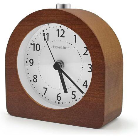 Alarm Clock Battery Operated Snooze Function Alarm Clock Travel Wood Light Up Alarm Clock Analog Silent No Ticking Needle Clock Rising Sound Alarm - Dark Wood