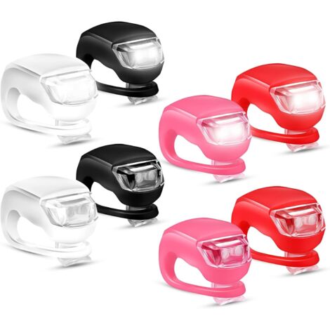 Set of 8 Bicycle Lights Silicone LED Bike Lights Waterproof Clip-on Front and Rear Bike Lights with Silicone Waterproof Case and Batteries for Mountain Road Bike, 4 Colors