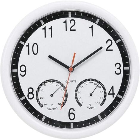 Tinor – Quartz stone wall clock with thermometer and hygrometer – Silent operation – Easy to read digits – For indoor and outdoor use (1/5)