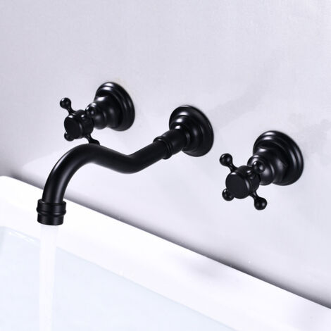3-hole wall-mounted bathroom sink mixer tap - black color (1/5)