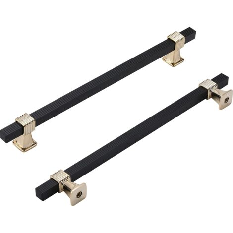 Set of 6 Black Kitchen Furniture Handles Furniture Handles-Kitchen Door Handles, Golden Furniture Handles Golden Kitchen Furniture Handles Center Distance 128mm Black + Gold 128mm