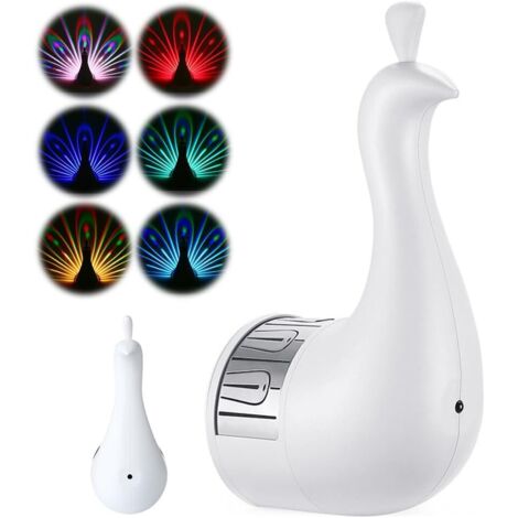 Peacock Wall Light, LED Peacock Wall Light with Remote Control, Peacock Night Light with USB Charging, Peacock Color Projection Desk Lamp for Home Decoration (White) [Energy Class A] (1/5)