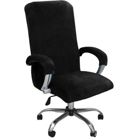Office Chair Cover with Armrest Plush Velvet Solid Color, Removable and Durable Elastic Fabric Chair Cover for Rotating Office Chair, Black(XL)