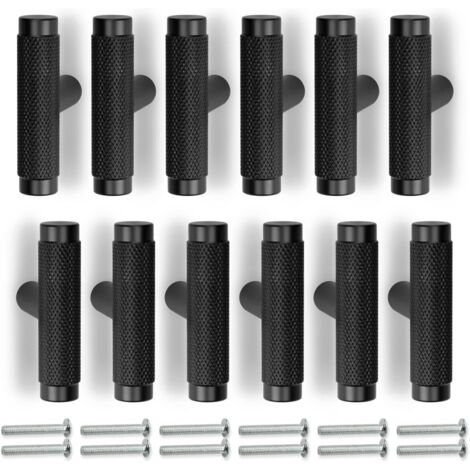 CCYKXA 12 Pack Black 50mm Knurled Cabinet Handles, Furniture Drawer Cabinet Pulls