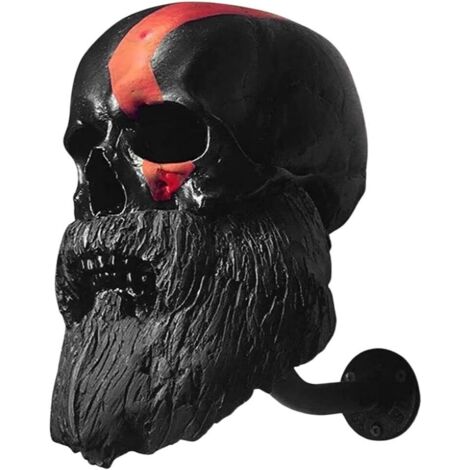 Motorcycle Helmet Skull with Beard Helmet Stand, Wall Mounted Skull Shaped Motorcycle Helmet Stand, Resin Crafts Helmet Stand (Color : A)- (1/5)