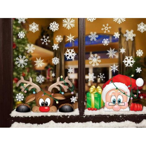 Christmas Snowflake Stickers Window Stickers DIY Santa Claus Cute Reindeer Glass Sticker Removable Reusable Static Decorative Stickers for Home/Shop (1/5)
