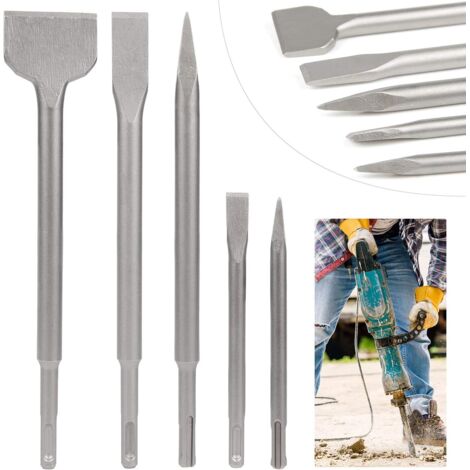 SDS Chisel 5 Piece Chisel Set with 2 Pointed Chisels and 3 Flat Chisels Concrete Drilling Tool - RWDIY ›Hand & Power Tools› Hand Tools ›Chisels› Chisel Sets (1/5)
