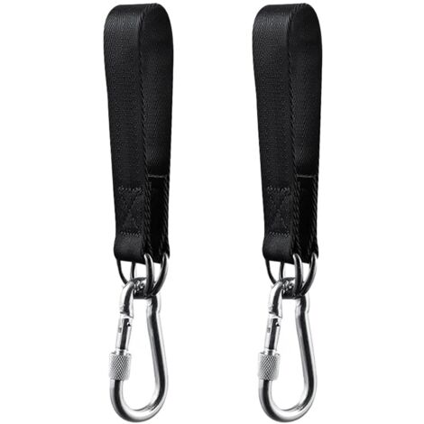 2 Pieces Black Swing Hanging Kit, Straps for Garden Swing, Hammock or Hanging Seat, with 2 Heavy Duty Carabiners and D Rings