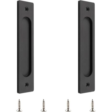 Rectangular Sliding Door Handle, Aluminum Recessed Sliding Door Handle with Mounting Screws, Suitable for Sliding Doors (Matte Black, 2pcs)