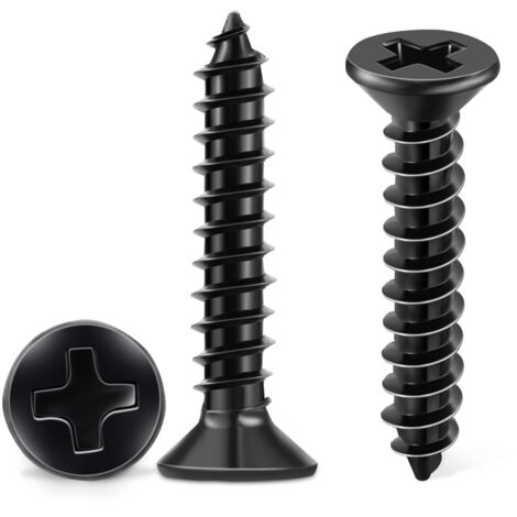 100 PCS Stainless Steel Screws 18-8 A2 Cross Countersunk Head PH Ø 4 x 25 mm Black Self-Tapping Screws, Stainless Steel Black Oxide DIY Wood Screws M4 (1/5)