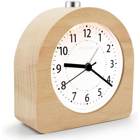 Alarm Clock Battery Operated Snooze Function Travel Wood Light Up Alarm Clock Silent Analog Alarm Clock No Ticking Needle Clock Rising Sound Alarm - Light Wood
