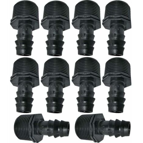 Pack of 10 Ø16mmx3/4'' Barbed Male Drip Hose Adapters/Connectors External Thread (for Ø16mm Hose) - Connector for Irrigation/Watering System (1/4)
