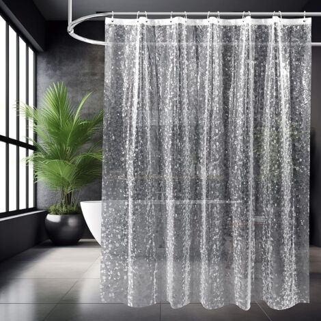 Tinor – Shower curtain 180 x 180 cm – 3D semi-transparent EVA – Antibacterial and mold-resistant – Pebble pattern with practical magnets (1/5)