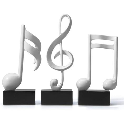 3pcs Decor Figurine Musical Note Sculpture Statue Modern Music Art for Christmas Piano Birthday Gift White Resin