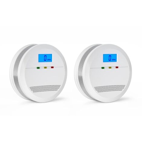 Portable Carbon Monoxide Detector with LCD Display and Test Button, EN 50291 Certified CO Alarm, Replaceable Battery Carbon Monoxide Detector and LCD Display, 2 Pack (1/5)