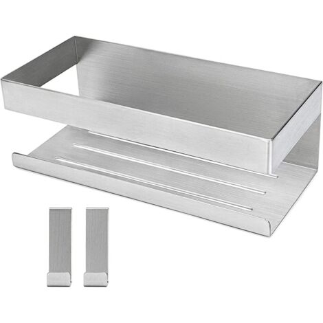 Self-Adhesive Shower Caddy Brushed Stainless Steel Shower Caddy-Adhesive Shower Caddy Bathroom Shelf SUS304 Stainless Steel-With 2 Hooks