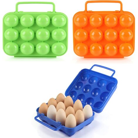 3 Pieces Portable Plastic Egg Box, Egg Storage Box with Handle, Anti Vibration, Anti Breakage, for Outdoor Carrying, BBQ, Camping (1/5)