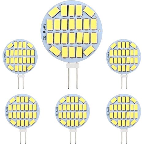 G4 LED 3W AC12-24V 300lm Cool White 6000K 24x5730 SMD 30W Halogen Bulbs Equivalent Non-Dimmable Round G4 LED Bulb for Cabinet Lighting Recessed Lighting 6 Pack (1/5)