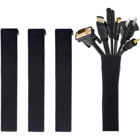 Cache-Câble Rangement de Câble【Lot de 4 x 50cm】, Cacher Les Fils Gaines Organisateur Flexible pour câbles électriques, TV/Ordinateur/USB/Audio/Video/Box Bureau/Maison-Noir