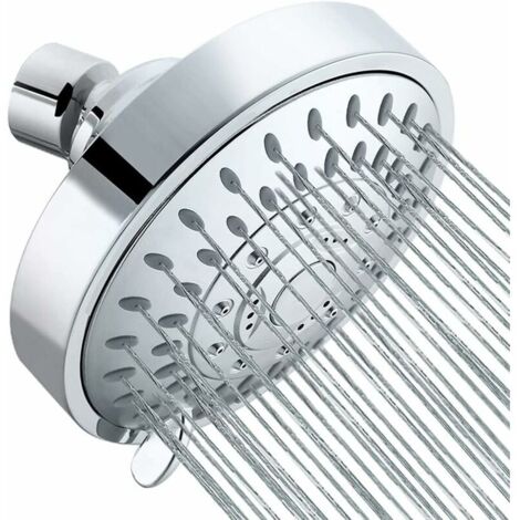 Pommeau De Douche Solaire Rond, 4 Pouces Pomme De Douche Haute Pression, Pommeau De Douche Cascade, Anti Calcaire Chromé Pour Salle De Bain, Pomme De Douche Economie D'Eau Amovible, 5 Réglages (1/5)