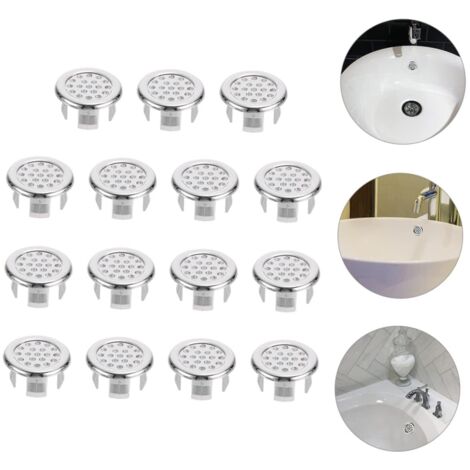 Tinor – 15 pcs sink overflow cover – Round drain plug cover for 22mm-24mm openings – Easy installation – Chrome ABS plastic for shiny surface (1/5)
