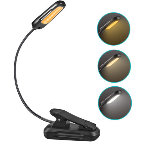 LED Reading Light USB Rechargeable Clip Lamp 9 Brightness Modes and 3 Color Temperature, 360°Flexible Neck Clamp Lamp for Bed, Book, Night Light and Bedside Lamp, Reading Light