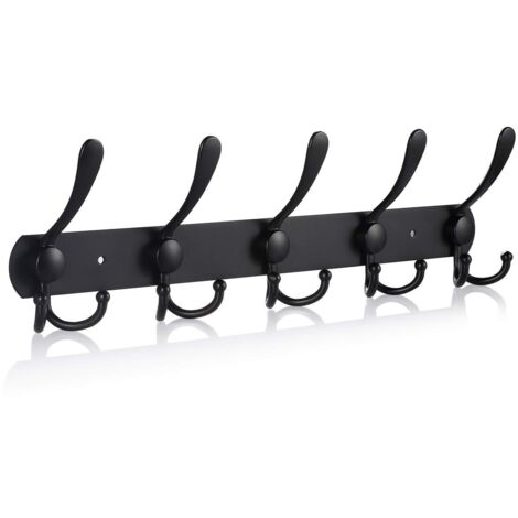 Stainless Steel Wall Mounted Coat Hooks, Wall Mounted Coat Hooks for Coats, Towels and Robes (Matte Black, 15 Hooks, 2 Pack)