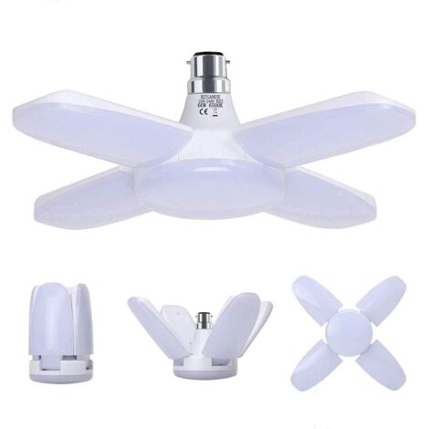 B22 60W Garage Light, 6500K Cool White 6800Lm Workshop Lamp, Deformable with 4 Adjustable Panels, LED Ceiling Lighting, for Garage (1/5)