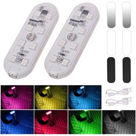 Car Interior Lights, 2 Pack 7 Colors Colorful Touch Switch Car Interior Lamp, 8 LED 2 Modes Wireless Dimming with USB Port for Truck Van RV