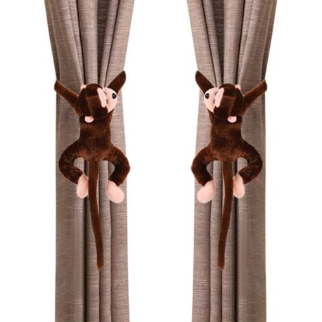 Tinor – Pair cute monkey long tail curtain tiebacks – Soft plush material – For thin wire and medium-thick gauze curtains – Home decoration for kids room (1/5)