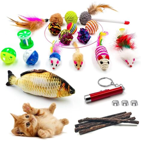Cat Toys, 23 Pieces Cat Toys Set, Interactive Indoor Cat Toys Toys for Kittens, Cat Wand, Catnip Toys Fish, Natural Catnip Matatab