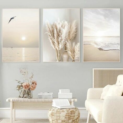 3pcs Elegant Wall Art Posters for Living Room Decorative Pictures for Bedroom Sunset Beach Canvas Paintings Unframed (30x40cm)