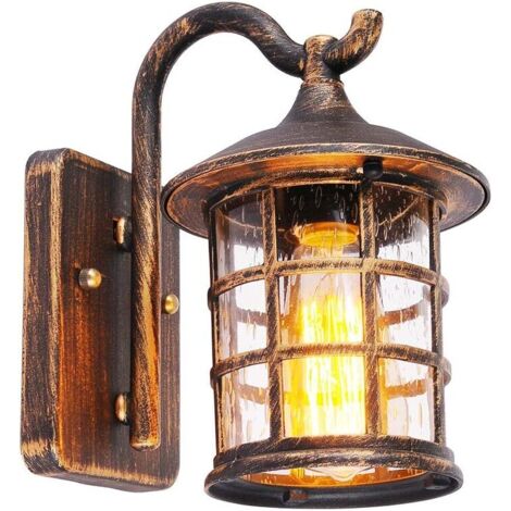 Antique Wall Lamp Waterproof Outdoor Wall Lamp, E27 Bulb, Glass and Aluminum, IP44, Vintage Courtyard Garden Terrace Corridor Wall Lighting (Color : Brown) (1/5)