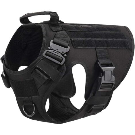 Tactical Dog Harness Elastic Vests Tension-Free Military Working Dog Ring Training with Metal Handle and Buckles for Hiking Hunting (Black, M)