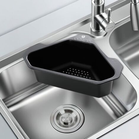 Colander Sink Storage Rack, Stainless Steel Drainer Sink Strainer Corner Triangular Filter Drain Tray with Suction Cup for Kitchen Bathroom Sink