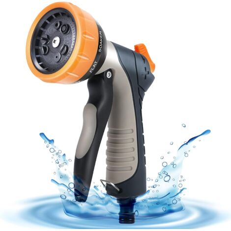 Garden Hose Pipe Spray Gun - 9 Adjustable Patterns Water Hose Sprayer Nozzle Heavy Duty Hose Head Gun for Car Wash, Garden Shower & Pets (Hose Gun + Connector)