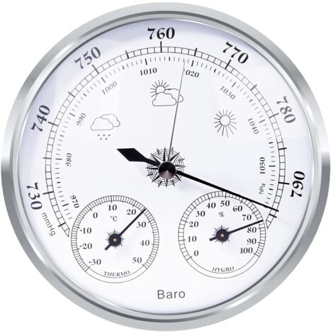 analog weather station – Analog weather station for indoors and outdoors – consisting of barometer, thermometer and hygrometer (silver, 128 mm) (1/5)