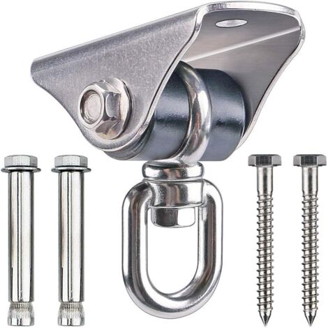 Heavy Duty Ceiling Hook With, SUS304 Stainless Steel, Mute, 360° Rotation, 4 Fixing Screws For Concrete Wood Sets, Yoga, Hammock, Hanging Chair, Load Capacity Up To 400Kg