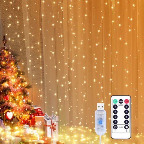 3x3m LED Curtain Lights - 300 LEDs Waterproof IP65 String Lights, Timer for Window Decoration, Wedding (Warm White) (1/5)