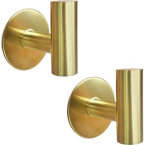 Set of 2 Gold Stainless Steel Adhesive Hooks for Towels, Bathrobe, Hat, Sponges, Keys - Kitchen Door, Bedroom, Bathroom (Gold)