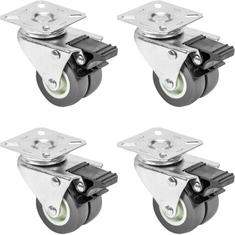 6720 Set of 4 heavy duty double castors with brake Polyurethane 50 mm up to 400 kg Grey (1/5)