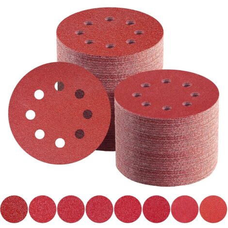 125mm Sanding Discs Mixed Grit 40/60/80/100/120/150/180/240 Sandpaper 80 Pieces 8 Holes Sanding Disc for Orbital Sander (1/5)
