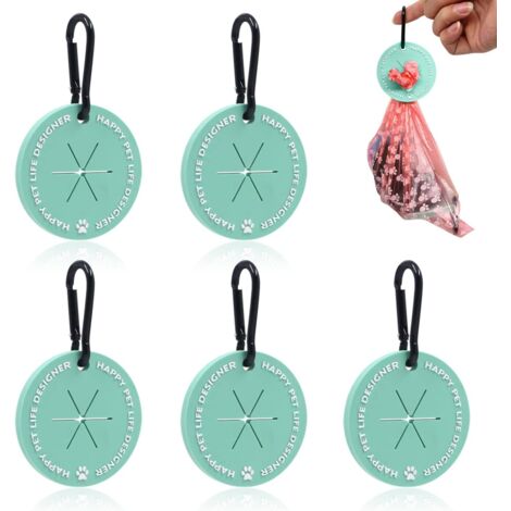 5 Pack Silicone Poop Bag Holders for Leash with Carabiner, Poop Bag, Hands-Free Holder, Poop Carrier for Dog Walking, (Green) Green