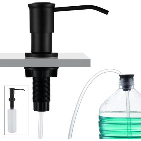 Built-in Soap Dispenser, Kitchen Sink Soap Dispenser, Integrated Soap Dispenser with 500ml Bottle and 1.0m Extension Set, Top Refill, Black