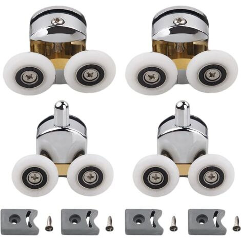 Tinor – Shower door rollers for 4-6mm glass – Set of 4 twin wheels 23mm diameter – Smooth sliding for shower enclosures – Easy installation (1/5)