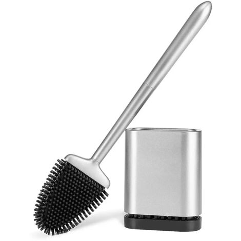 Silicone Toilet Brush, Silicone Toilet Brush and Holder, Quick Drying Flat Wall-Mounted Toilet with Long Handle, Bathroom Toilet Brush