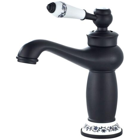Bathroom Faucet Single Handle Sink Mixer Tap Bathroom Sink Faucet Retro Sink Mixer Tap, Black Brass (1/5)